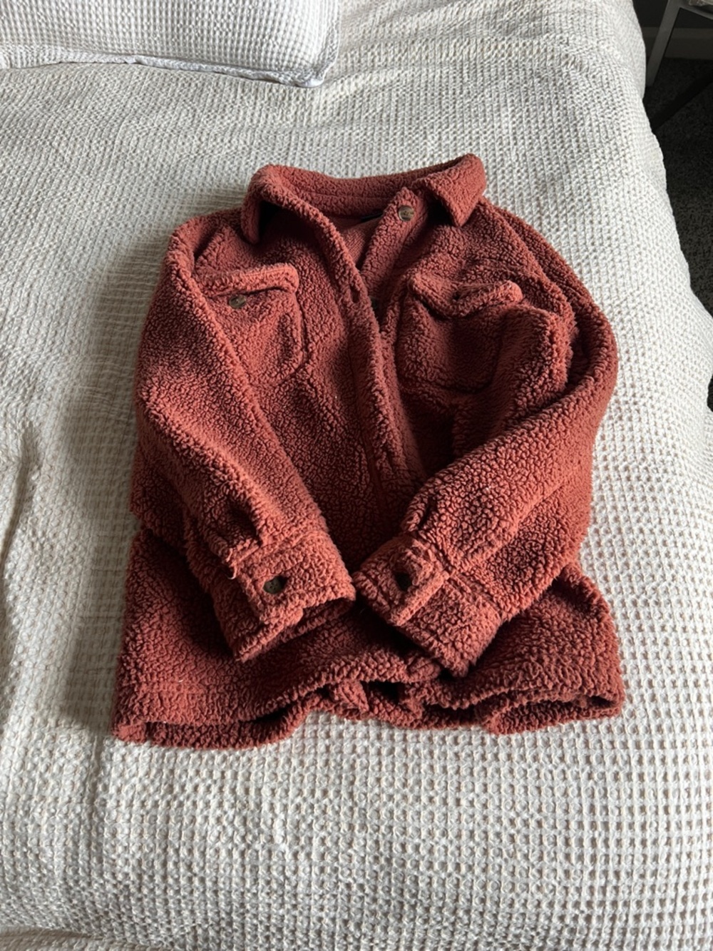 Rust Sherpa Button-Front Women’s Sweater Jacket